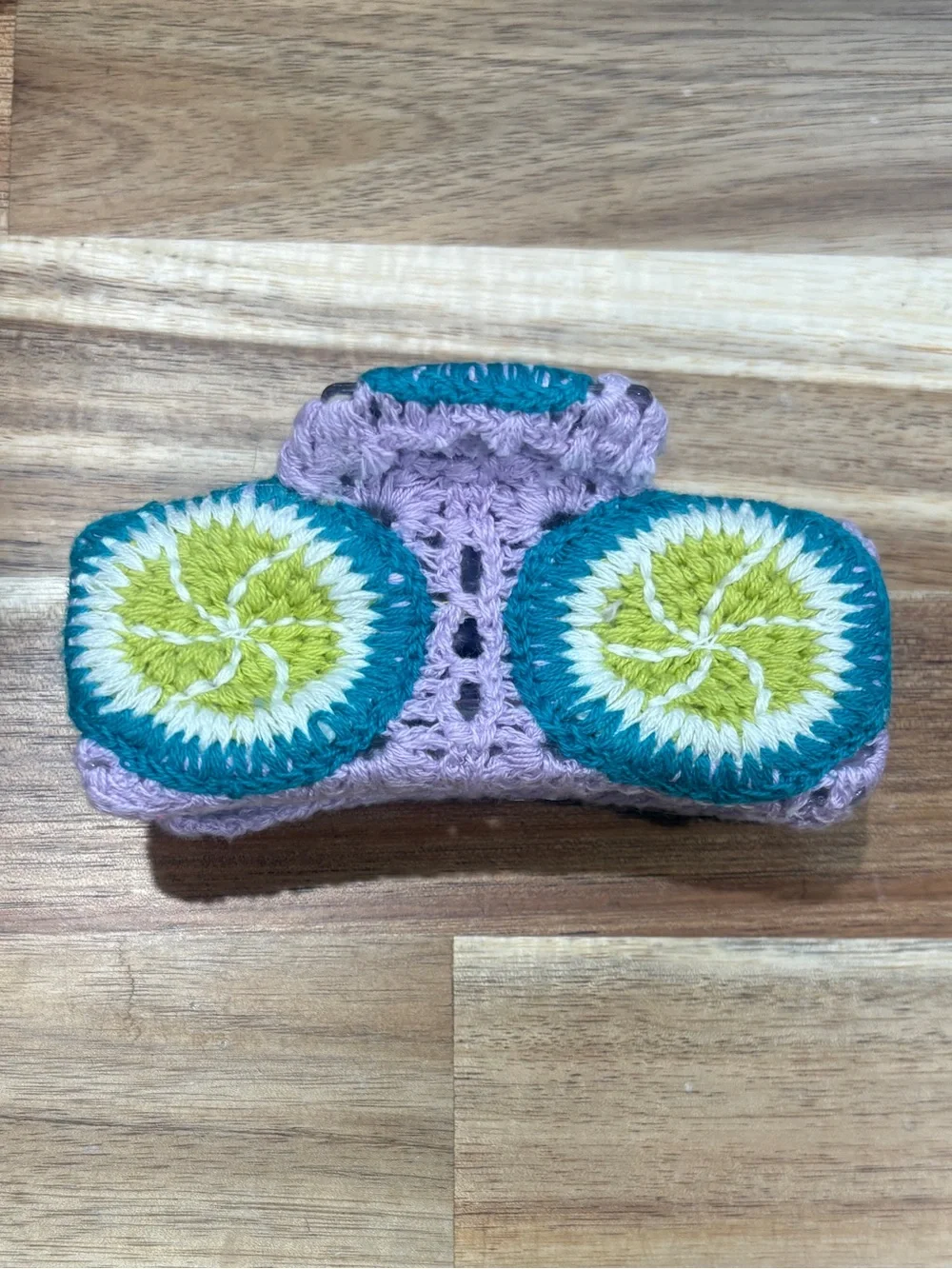 Handmade Crochet Hair Claw with Colorful Motif